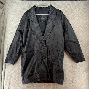 NYDA Leather Jacket Mens Small Black Mid Length Button Front Goth Grunge